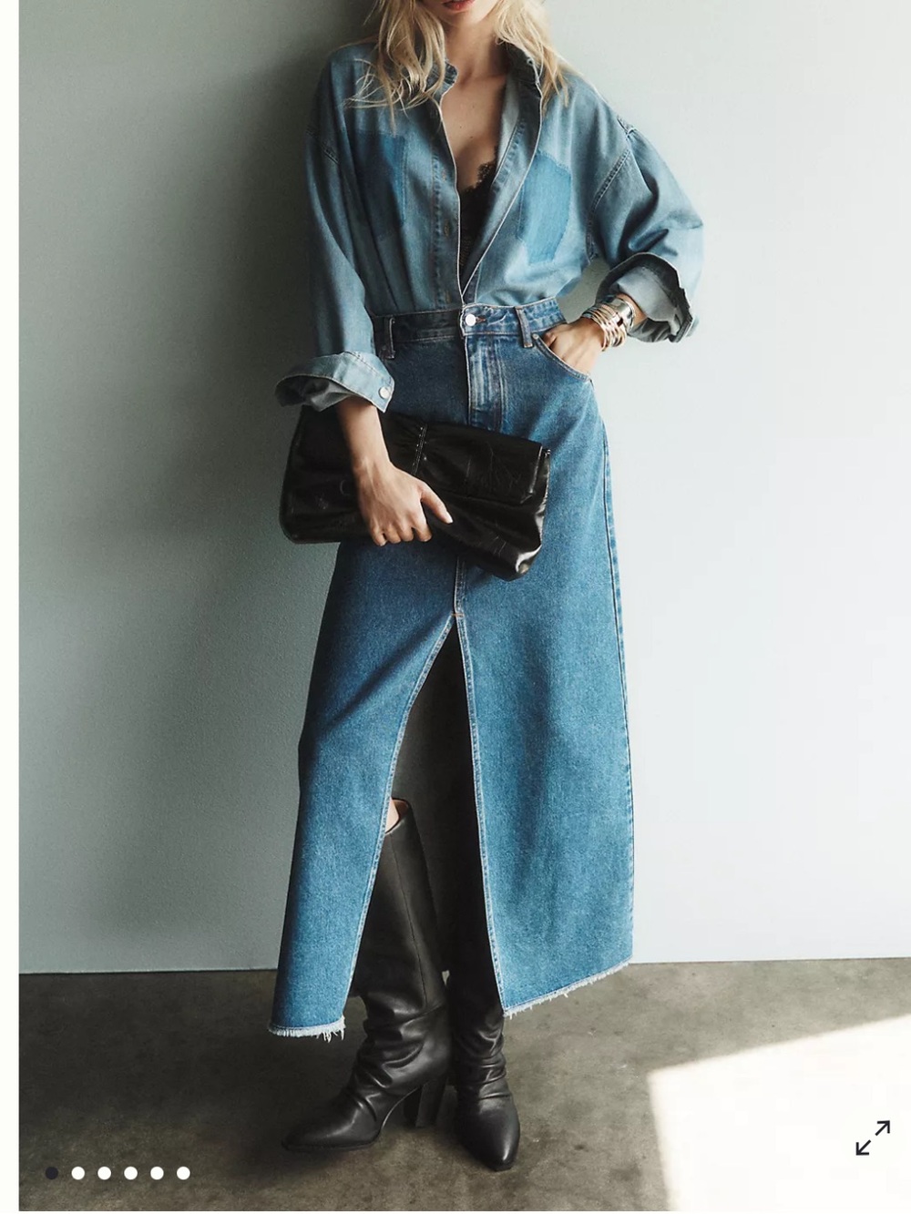 Anthropologie Pilcro Madi Front-Slit Denim Maxi Skirt Size 8 ( Runs Small )